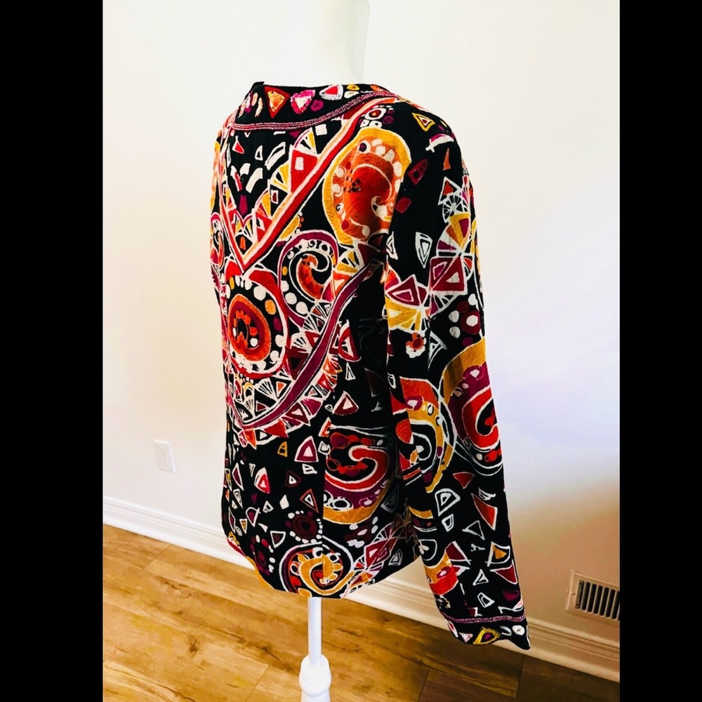 Vintage 90s Multicoloured Jacket Abstract • Beads & Sequins on Black• Statement - Picture 10 of 16
